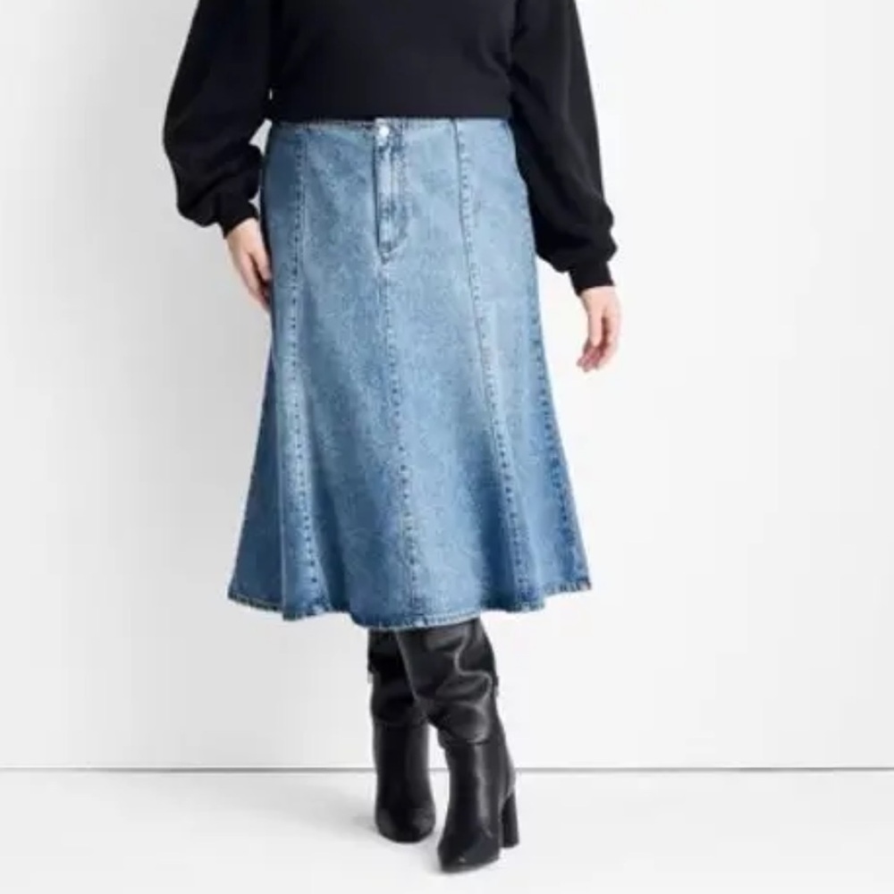 Future Collective Flared Denim Midi Skirt - Picture 1 of 9